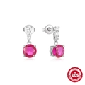 Orecchini pendenti in argento S925 con gemma rossa rotonda e finitura in oro 18 carati - Argento 925 / Platino Zirconia Tondo Rosso