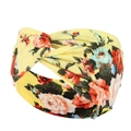Elastic yoga headband with yellow floral paisley print and twisted knot design - Yellow Background Orange Blue Floral (42)