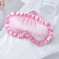 Schlafmaske aus rosa Satin-Seidenimitat mit Rüschenrand und elastischem Kopfband - Rosa