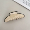 Pince à cheveux large en acétate beige crème avec bords contrastés noirs chic - 10.5cm / Café Clair