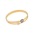 Brazalete de acero dorado de doble capa con dijes esmaltados de ojo turco en rosa y azul - Estilo de Doble Capa con Patrón de Trigo (2#)