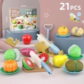 21-piece macaron kids fruit cutting toy set with cutting board and storage case - 21PCS Blue Kitchen Slicing Set