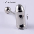 Barbell tongue piercing jewelry in silver stainless steel with unique penis shape - 1.6mm / Hammer/Phallic Shape-Steel