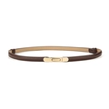 Slim dark brown leather waist belt for women featuring a minimalist golden metal buckle - Gold Snap Buttons / 45-95cm / Coffee