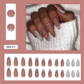 Almond French press-on nails with shimmering silver glitter tips in dusty rose pink - W631 Sparkly French Tips (W631)