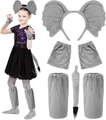 Detailed view of kids grey elephant ears headband tail and paws costume set - Elephant Set