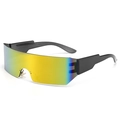 Futuristic wrap-around sports sunglasses with yellow-blue gradient mirrored lens - UV400 / Black Frame Yellow Lens