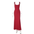 Close-up of the red sleeveless bodycon maxi dress with a fishtail hem and backless design - S / Red