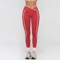 Damen Yoga-Leggings in Rot mit weißen Seitenstreifen und V-förmigem Cross-Taillenbund - S / Himbeerrot