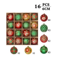 Dettaglio del set di 16 palline di Natale da 6cm con motivi glitterati e cappucci d'oro - Set 4 (16PZ/6cm/Rosso Verde Oro)