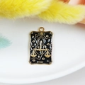 Dark style DIY Justice tarot card alloy pendant in black enamel with golden frame - Justice