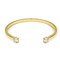 Bracelet jonc ouvert plaqué or 18 carats avec deux zircons brillants sur fond blanc pur - Cuivre Plaqué Or 18K / Or avec Double Zircone