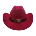 Cappello western in camoscio bordeaux con fascia leopardata e fibbia leopardata bronzo - Rosso Vino (Cintura Testa di Leopardo)