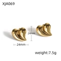 Detailed view of 24mm gold heart-shaped stainless steel earrings with weight and size data - Hollow Heart / Gold