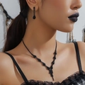 Elegant black butterfly necklace and earrings set with tassels and sparkling rhinestones - Black Rhinestone Necklace Earring Set (DTN14027266GU-BK)