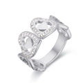 Elegant hollow double heart ring in silver stainless steel with sparkling crystals - US 6 / Steel