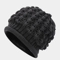 Macro detail of charcoal grey knitted beanie showing thick cable stitch texture and rolled hem - M (56-58cm) / Dark Gray