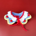 Detailed view of handmade knitted pet scarf with blue, white and yellow collar patterns - S (1-3kg) / Blue Double Layer Collar