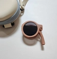 Foldable round kids sunglasses in brick red matte finish with matching portable storage case - Coffee