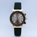 Montre tendance en or rose avec bracelet noir et cadran argenté brossé à trois sous-cadrans - Or Rose avec Bracelet Noir