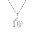 Polished stainless steel necklace featuring a silhouette pendant of a mother with four children - Mother and Two Boys Two Girls / Silver
