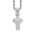 Close-up of silver-tone letter Y pendant with baguette and round cubic zirconia stones - Letter Y Silver + 60cm Rope Chain