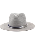 Classic grey Panama Fedora hat with nautical blue and white rope and anchor pendants - Gray