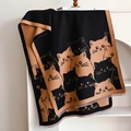 Cute cartoon cat long pashmina scarf in black and khaki with elegant tassel edges - 185cmx65cm / Black Brown