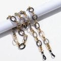 Bohemian acrylic eyeglass chain in grey and gold rings with rubber loops for glasses - Color 7 (Gray Gold Patchwork)