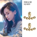 Minimalist golden pearl flower earring with 925 silver needle on female model - 925 Silver Needle / Rear Hanging Gold Beads