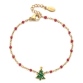 Detail of gold stainless steel Christmas tree charm bracelet with red beads and lobster clasp - Red