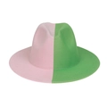 Two-tone wool felt fedora hat in pink and green split design for men and women - Green Pink Patchwork