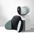 Ensemble appui-tête et support lombaire en mousse à mémoire de forme noir et bleu sport - Style Avion Un Appui Tête / Bleu clair