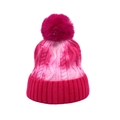 Winter tie-dye knit beanie for women with a fluffy pink pompom and thick cable texture - Peach Red Gradient(3#)