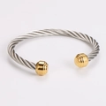 C-shaped cable wire bangle with silver twisted steel cord and gold-plated end caps - Gold & Silver (68mm-Style 1)
