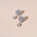 Silver finish sunflower earrings with marquise zircon petals and teardrop charms - Silver Zircon Teardrop Earrings