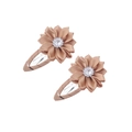 Pair of champagne flower hair clips with rhinestones and fabric petals for girls - Khaki