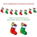 Christmas paper banner with 8 red and green socks featuring bears and reindeer - Gift Christmas Stocking Banner