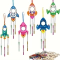 DIY rocket wooden wind chime kit for kids featuring colorful metal tubes and art supplies - 12Pcs Rocket DIY Kit