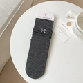 Dark gray Japanese style mid-calf sock featuring a delicate silver bow and paper tag - Bow Style (lm) / Dark Gray