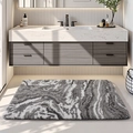 Plush gray and white marble pattern bathroom floor mat with thick absorbent microfiber - 44*76cm / Grey Marble
