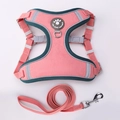 Pink suede pet harness and leash set with reflective strips for large dogs - Pink