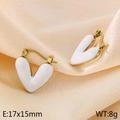 Chic 17x15mm white enamel heart drop earrings in gold stainless steel for women - Creamy White (KE115498-SP)