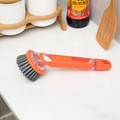 Brosse à vaisselle à long manche avec distributeur de savon en orange et gris - Brosse à Savon à Long Manche-Poils Orange