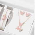 Parure bijoux papillon rose avec collier bracelet bague et boucles en boîte cadeau - 3041