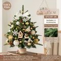 Mini 45cm Desktop Christmas Tree with Gold and White Ornaments and Warm LED Lights - 45cm Mixed Leaf Set Gold White