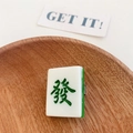Creative Mahjong hair clip featuring a green 'Fa' character on a white tile base - Fortune