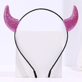 Detailed view of a pink glittery devil horn headband for Halloween costumes - Purple Glitter Devil Horn Headband / 12 Pcs/Bag