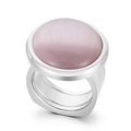 Chunky silver titanium ring featuring a large round purple cat eye stone inlay - Kr107558-k / Size 6