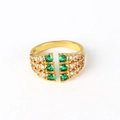 Detail of gold-plated open ring with micro-pave green and clear cubic zirconia gems - Adjustable Open / Green & White Alternating Row Style(XJZ45)